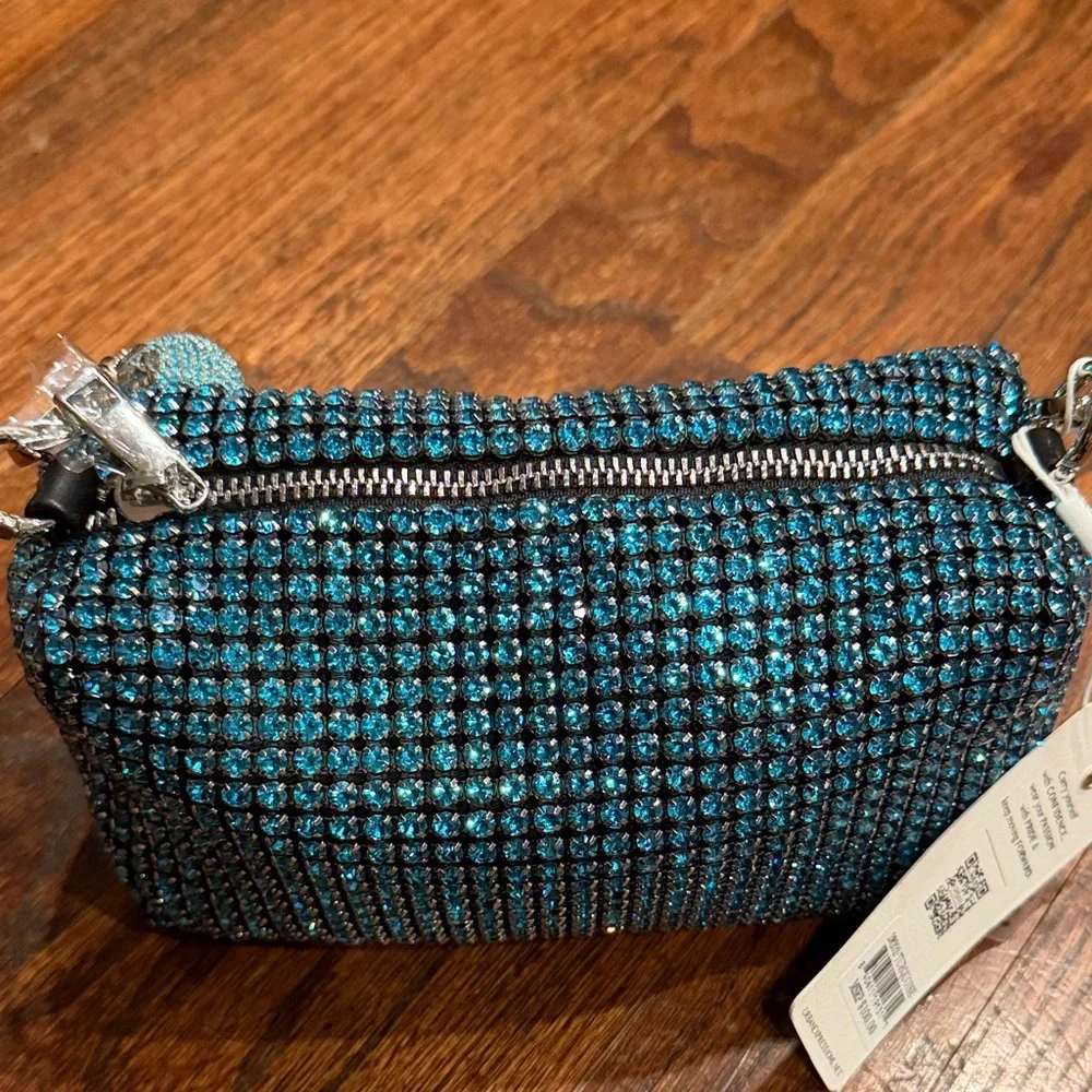 Urban Expressions - Teal Crystal Beaded Shoulder Bag with Decorative Bead Strap